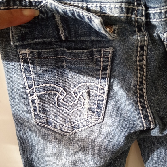 Z.CO Premium Jeans DARK BLUE Distressed High Rise FLARES Size 3 - Picture 6 of 8